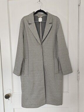 HM Houndstooth Grid Plaid Unlined Duster Coat Jacket Blazer US 8